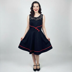Bbonline A Line Rockabilly Dress Black Retro Swing Party Fit & Flare Pin-up L